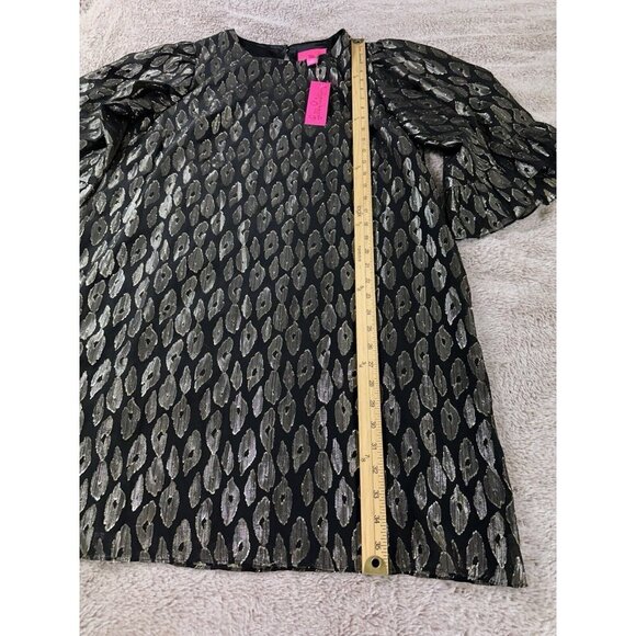 Lilly Pulitzer Francis Silk Dress In Onyx Leopard Metallic Black Size L New $248 - Picture 4 of 14
